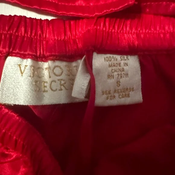 100% silk red pajama set, Victoria’s Secret, size medium top and small shorts